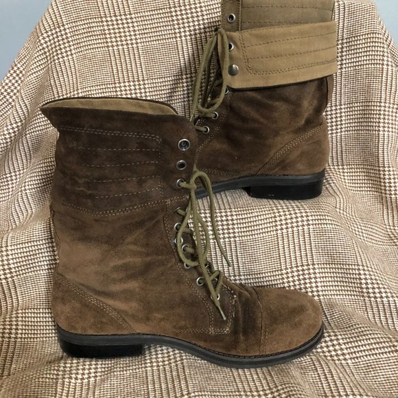 Nine West Vintage Foldover Combat Boot Suede Flat lace-up Women's 10 Distressed - Picture 2 of 10